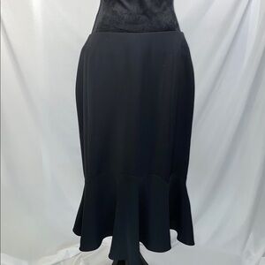 Nipon Boutique Black Trumpet Flared Midi Skirt Petite 12P Lined Zips Back